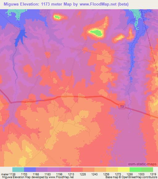 Miguwa,Tanzania Elevation Map