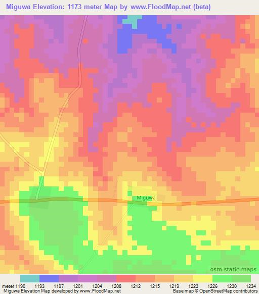 Miguwa,Tanzania Elevation Map