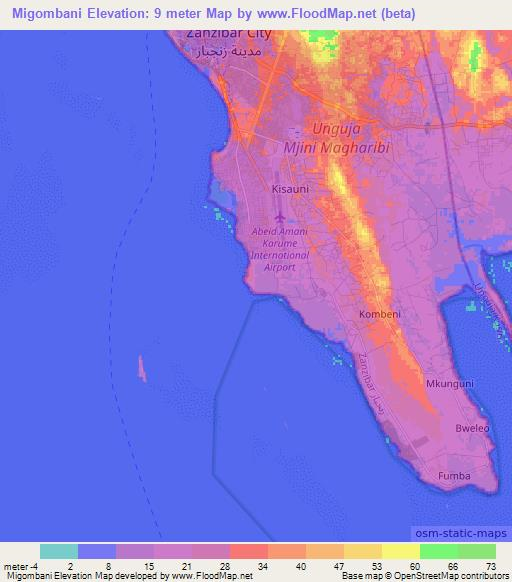 Migombani,Tanzania Elevation Map