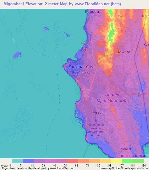 Migombani,Tanzania Elevation Map