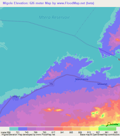 Migole,Tanzania Elevation Map