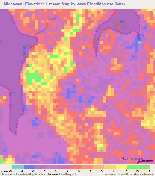 Micheweni,Tanzania Elevation Map