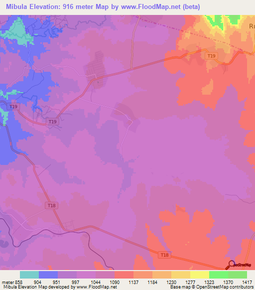 Mibula,Tanzania Elevation Map