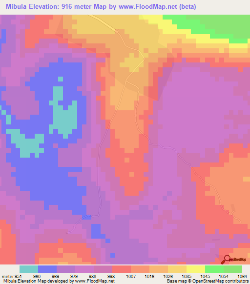 Mibula,Tanzania Elevation Map