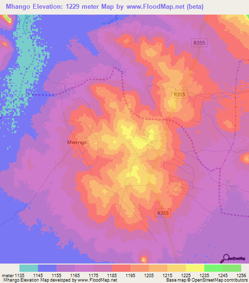 Mhango,Tanzania Elevation Map