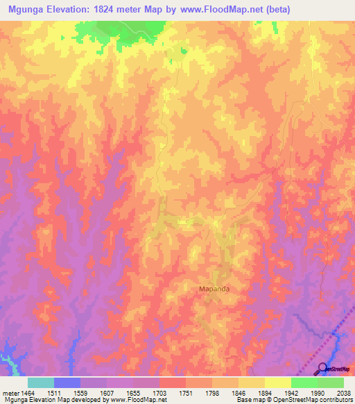 Mgunga,Tanzania Elevation Map