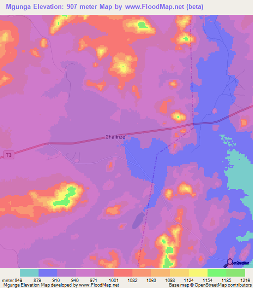 Mgunga,Tanzania Elevation Map