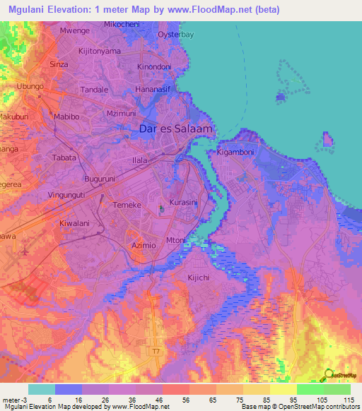 Mgulani,Tanzania Elevation Map