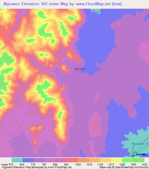 Mgowero,Tanzania Elevation Map