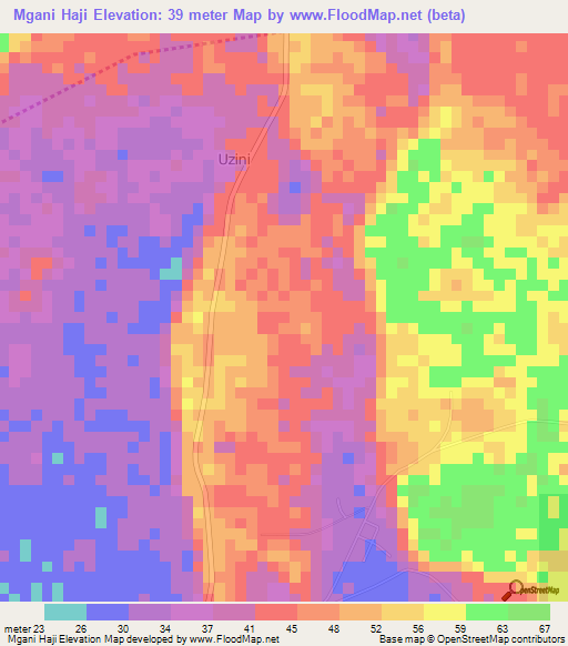 Mgani Haji,Tanzania Elevation Map