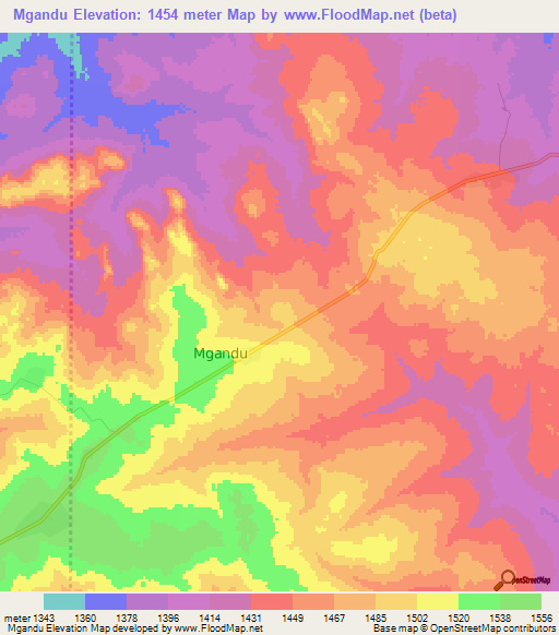 Mgandu,Tanzania Elevation Map