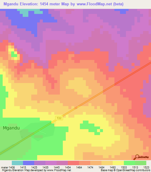 Mgandu,Tanzania Elevation Map