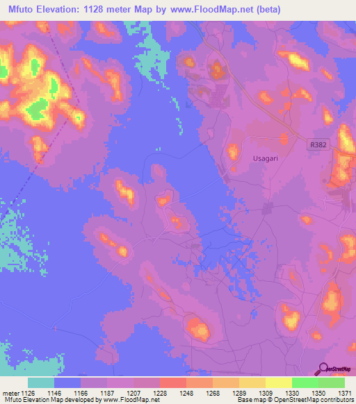 Mfuto,Tanzania Elevation Map