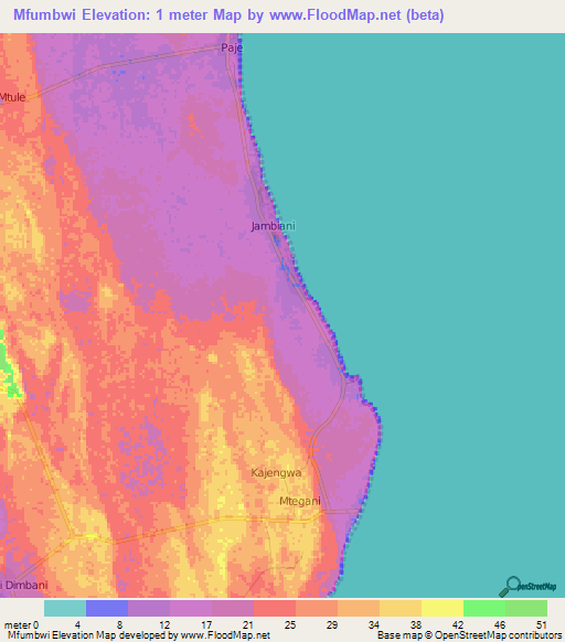 Mfumbwi,Tanzania Elevation Map