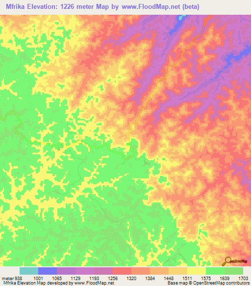 Mfrika,Tanzania Elevation Map