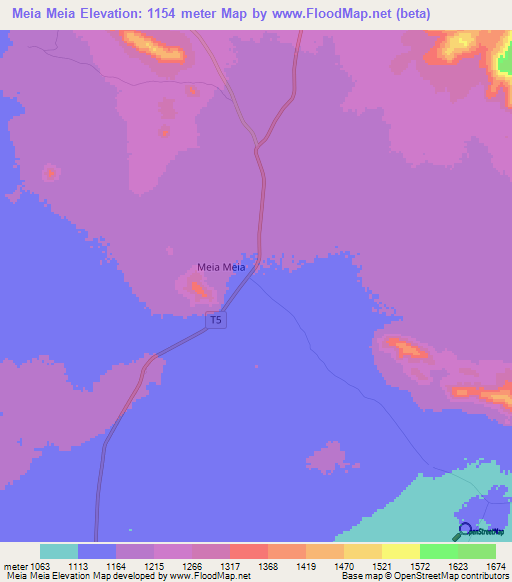 Meia Meia,Tanzania Elevation Map