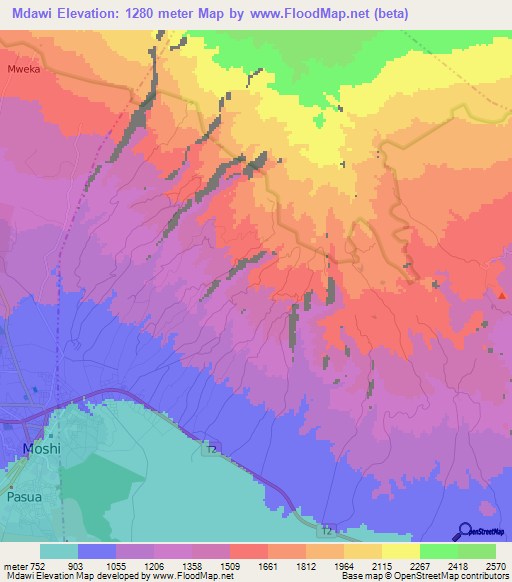 Mdawi,Tanzania Elevation Map