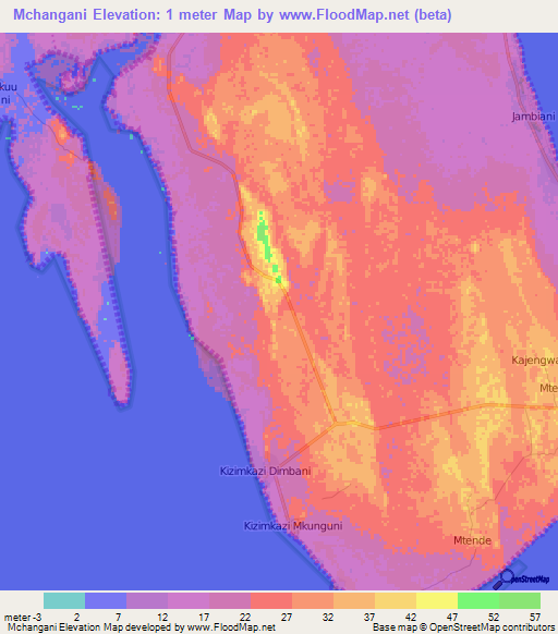 Mchangani,Tanzania Elevation Map