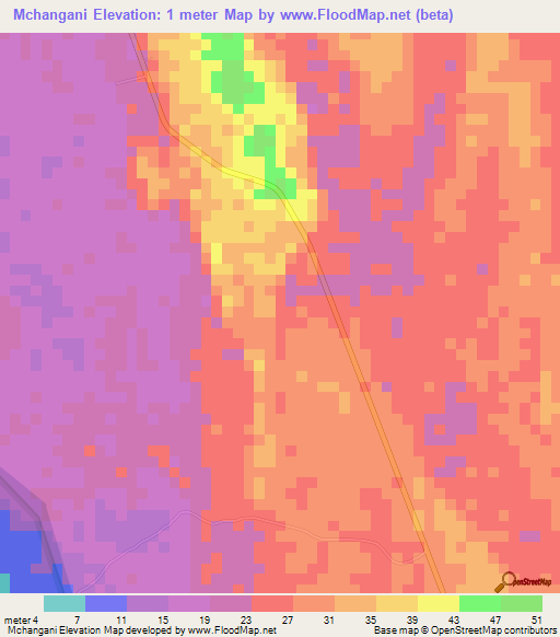 Mchangani,Tanzania Elevation Map