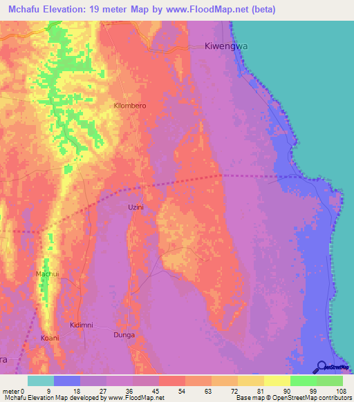 Mchafu,Tanzania Elevation Map