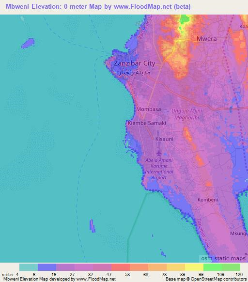 Mbweni,Tanzania Elevation Map