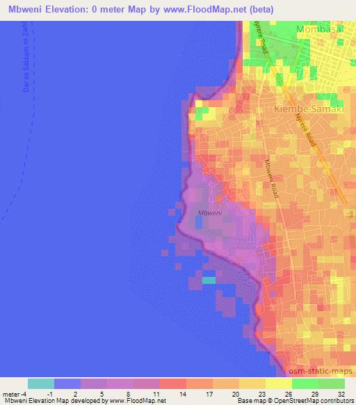 Mbweni,Tanzania Elevation Map