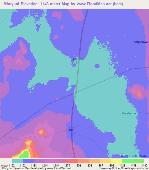 Mbuyuni,Tanzania Elevation Map