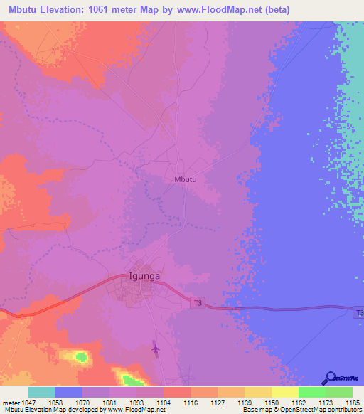 Mbutu,Tanzania Elevation Map