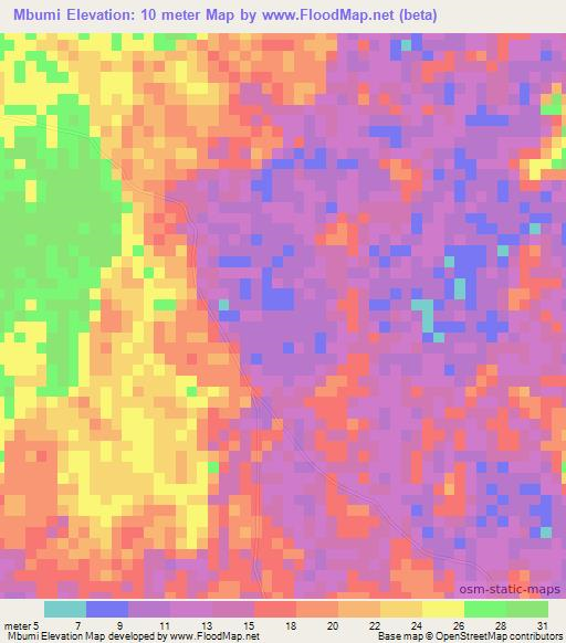 Mbumi,Tanzania Elevation Map