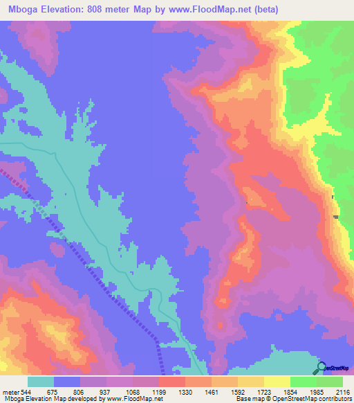 Mboga,Tanzania Elevation Map