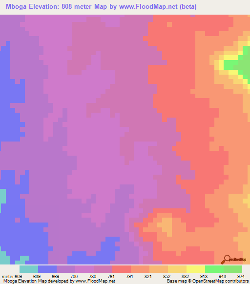 Mboga,Tanzania Elevation Map