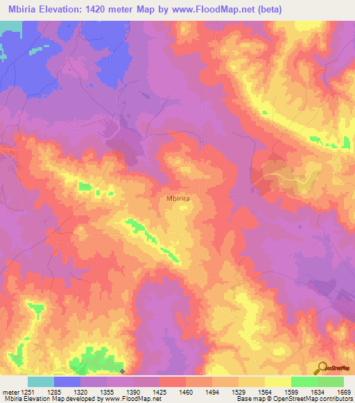 Mbiria,Tanzania Elevation Map