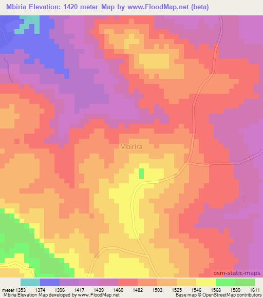 Mbiria,Tanzania Elevation Map