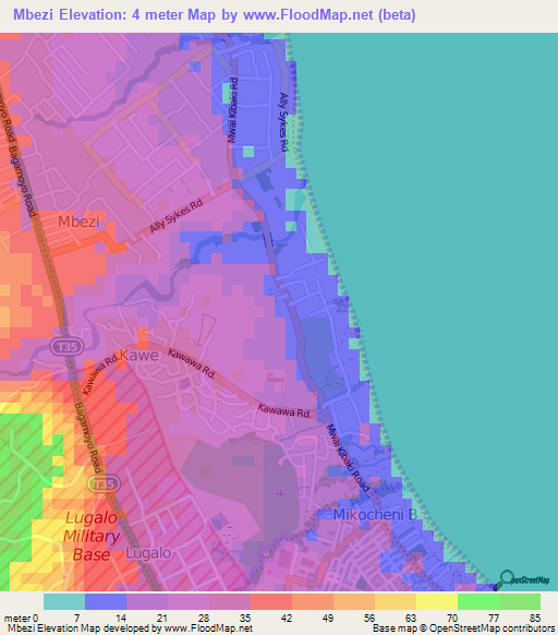 Mbezi,Tanzania Elevation Map