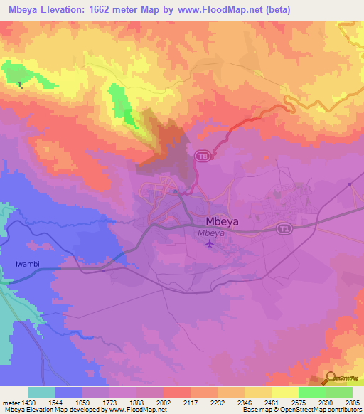 Mbeya,Tanzania Elevation Map