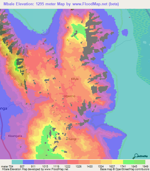 Mbale,Tanzania Elevation Map