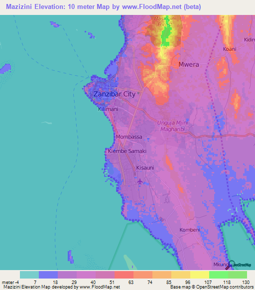 Mazizini,Tanzania Elevation Map