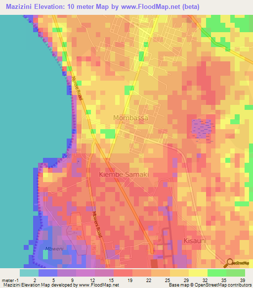 Mazizini,Tanzania Elevation Map