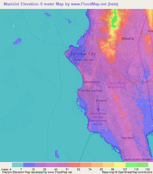 Mazizini,Tanzania Elevation Map