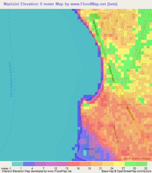 Mazizini,Tanzania Elevation Map