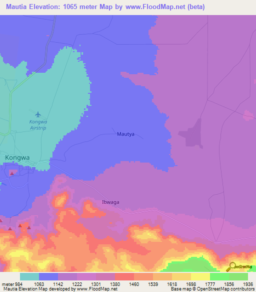 Mautia,Tanzania Elevation Map