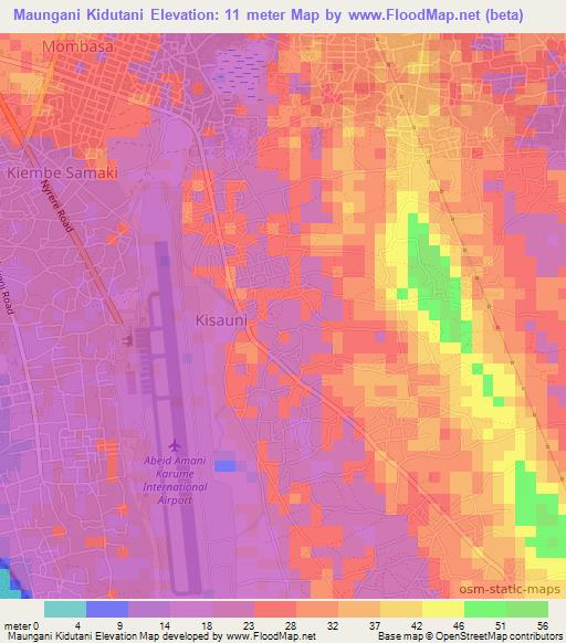 Maungani Kidutani,Tanzania Elevation Map