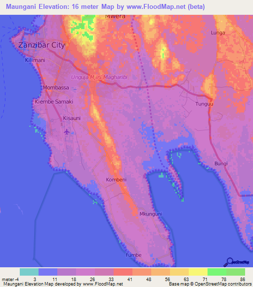 Maungani,Tanzania Elevation Map