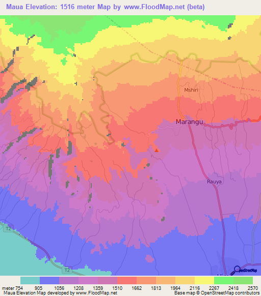 Maua,Tanzania Elevation Map