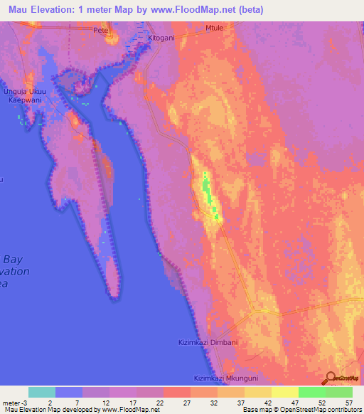 Mau,Tanzania Elevation Map