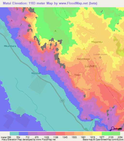 Matui,Tanzania Elevation Map