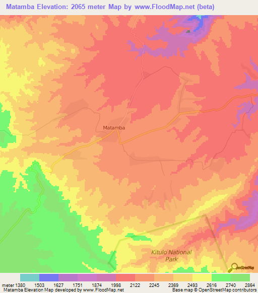 Matamba,Tanzania Elevation Map