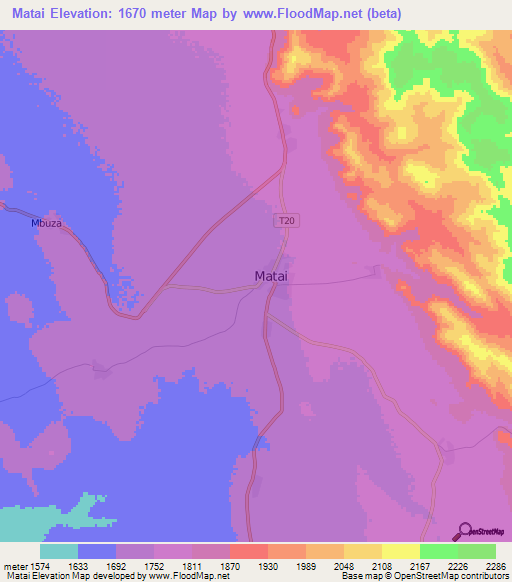 Matai,Tanzania Elevation Map