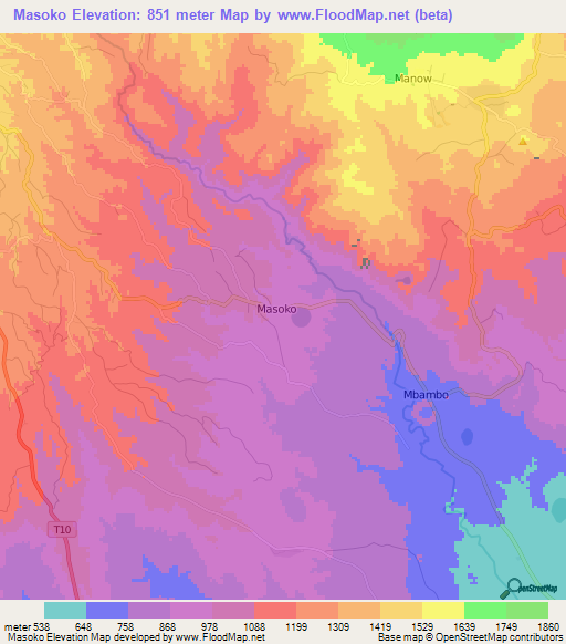 Masoko,Tanzania Elevation Map