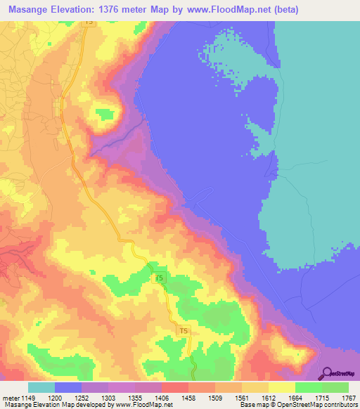 Masange,Tanzania Elevation Map